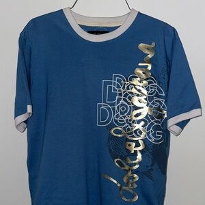 Dolce & Gabbana Blue Tee with Gold Accents
